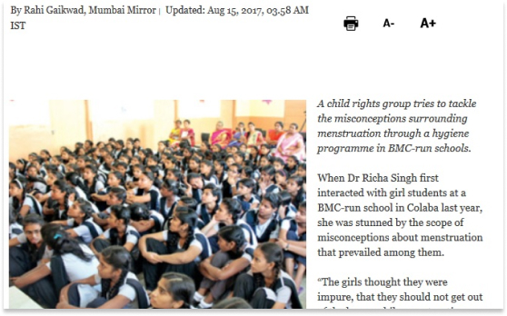 Article in the Mumbai Mirror Newspaper